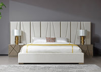 Ivo Modern White Faux Leather & Gold Bed With Nightstands