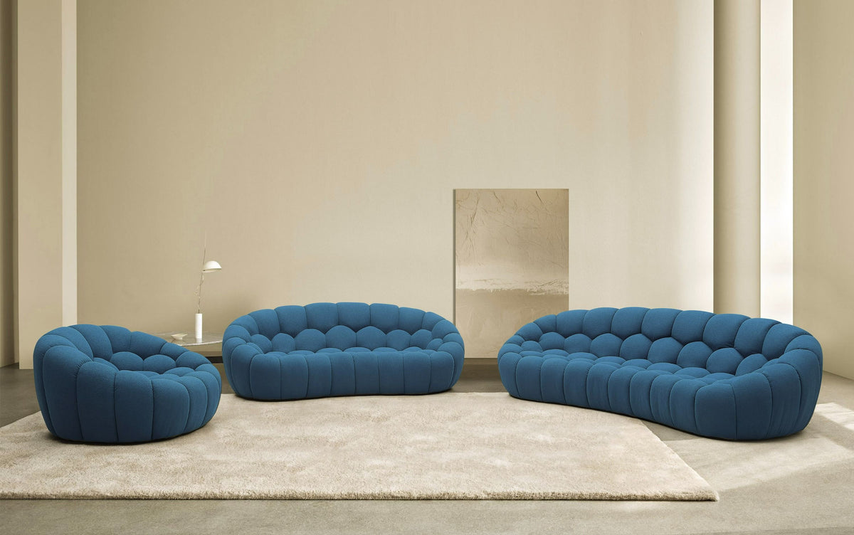 Nicoma Modern Curved Dark Teal Fabric Sofa Set