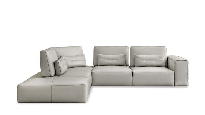 Marigold Italian Light Grey Leather LAF Chaise Sectional Sofa