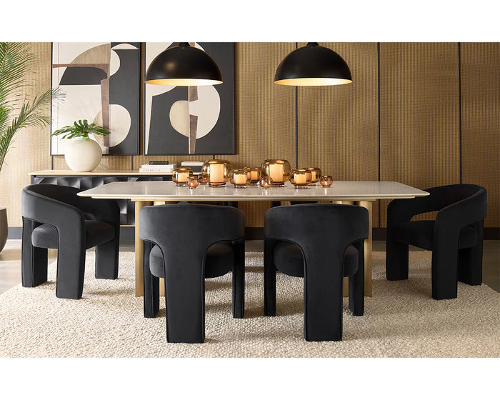 Astara 94.5" Antique Brass & Cream Marble Dining Table