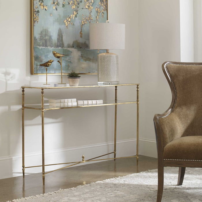 Matador 45" Antiqued Gold Leaf Console Table