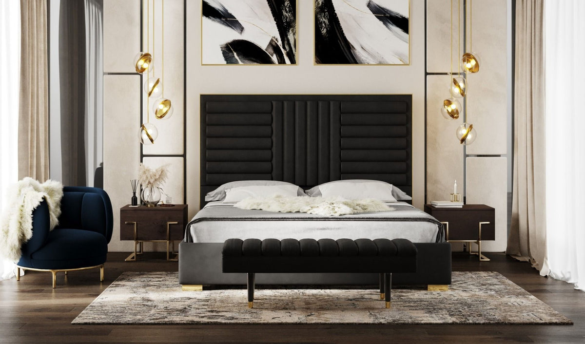 Darcy Modern Black Velvet & Gold Bed