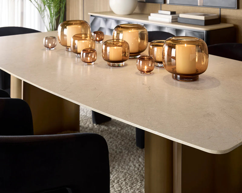 Astara 94.5" Antique Brass & Cream Marble Dining Table