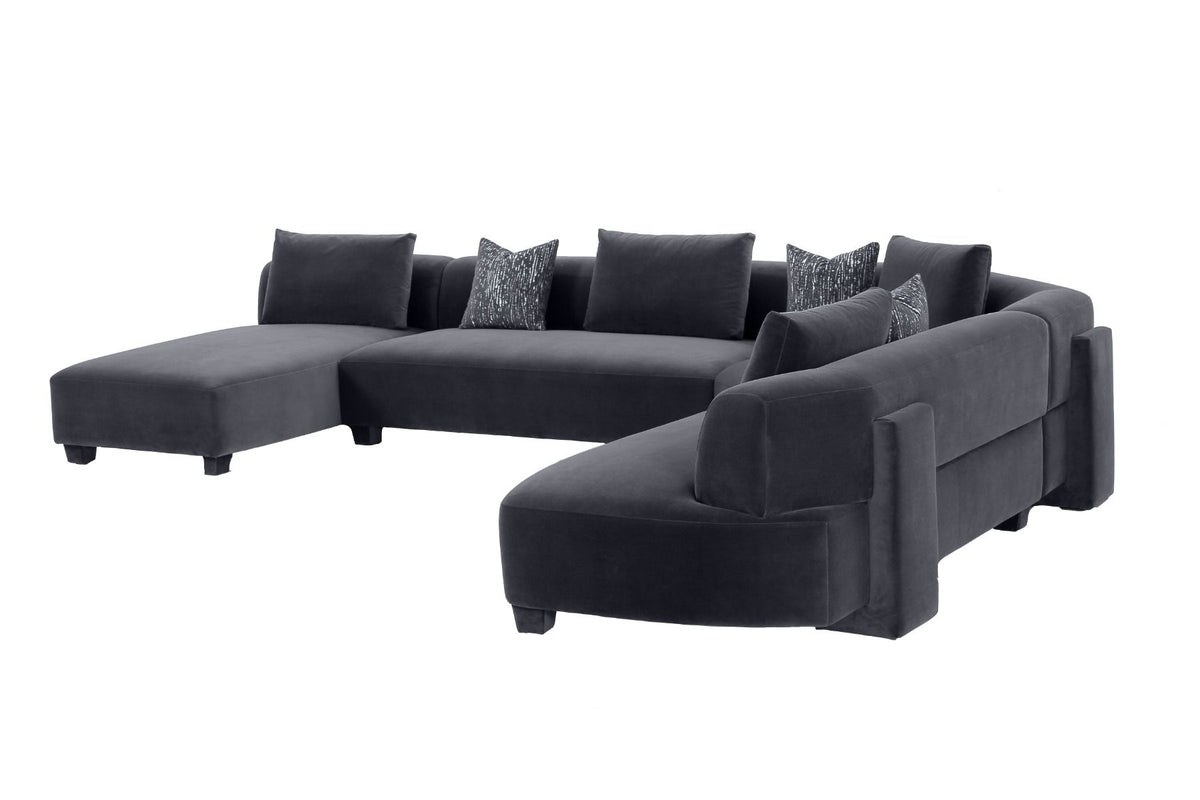 London Contemporary Grey Velvet U Shaped Sectional Sofa
