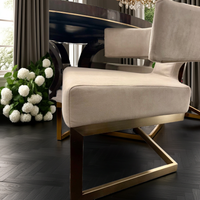 True Modern Off-White Velvet & Brass Dining Chair