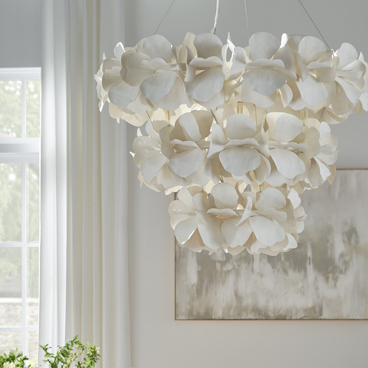 Virginia 41" White Petals Tiered Chandelier