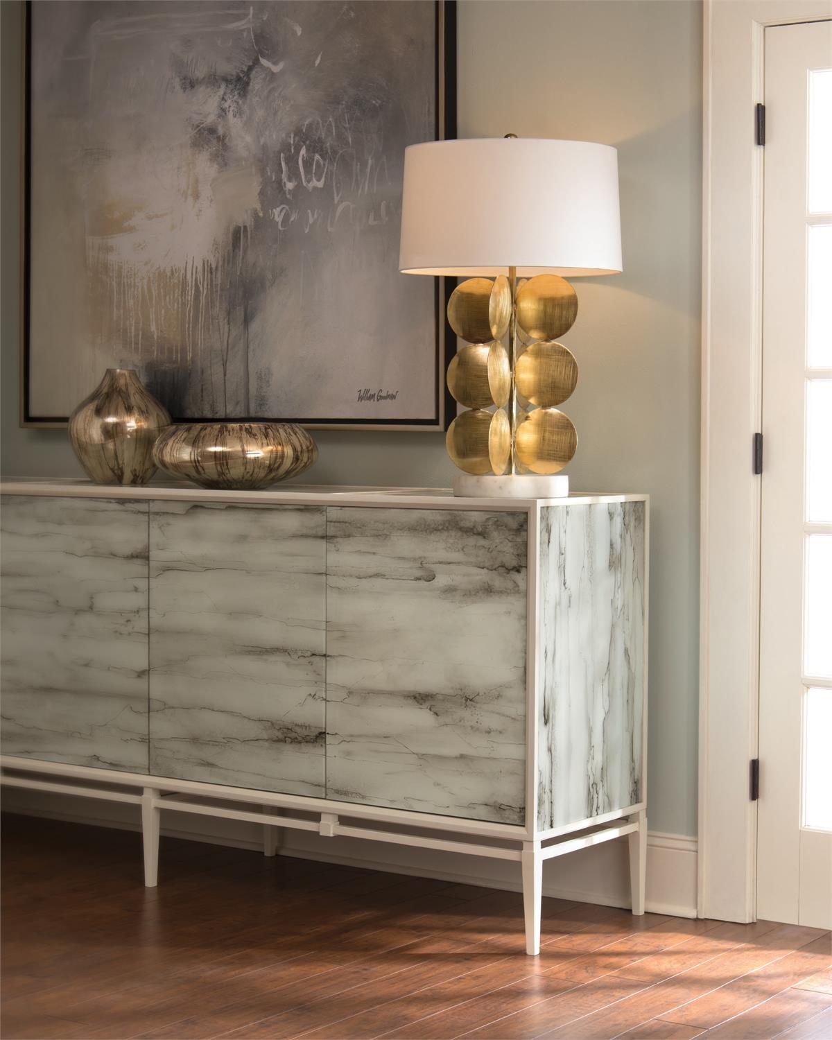 Vandana 35" Handmade Brass Circles & Marble Table Lamp
