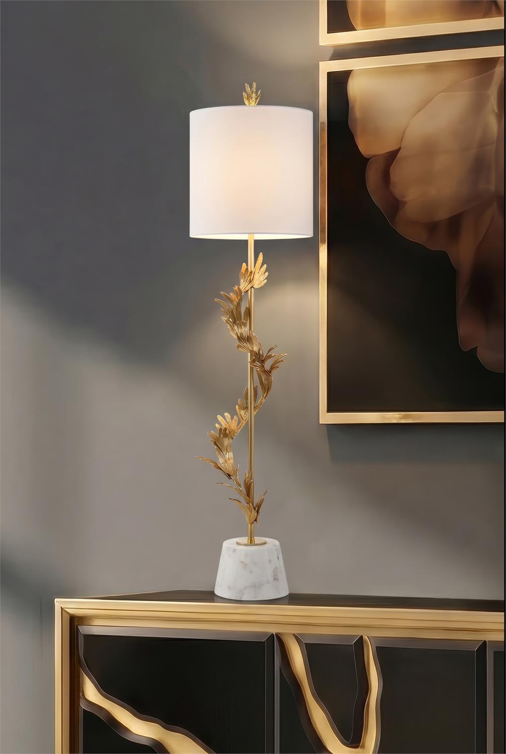 Alure 42.5" Vines Polished Brass & Marble Table Lamp