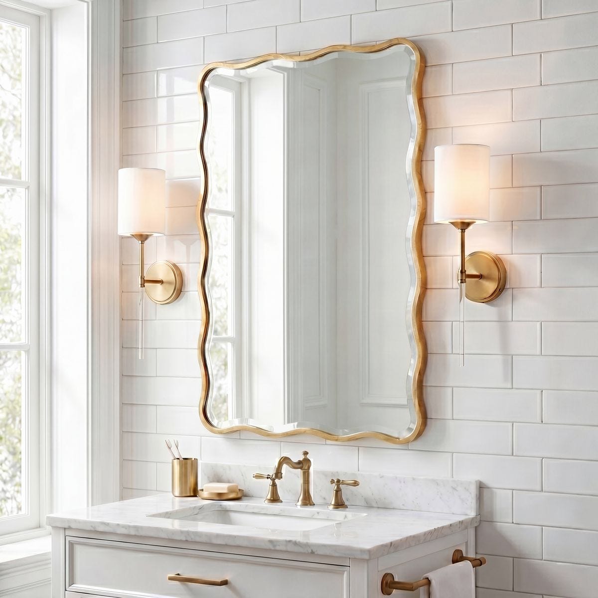Bellas 24" Rectangular Scalloped Edge Gold Mirror