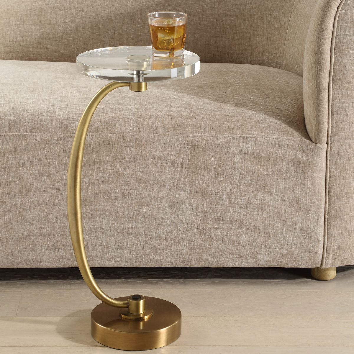 Delphine 12" Antique Brass Curved Iron Martini Table