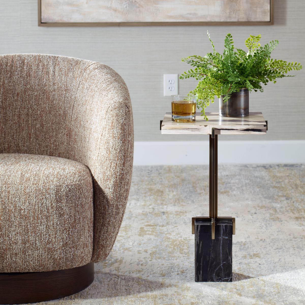 Asher 15" Modern Gold & Wood Accent Table