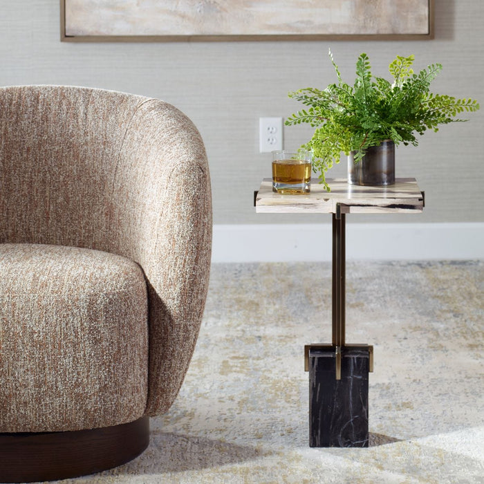 Asher 15" Modern Gold & Wood Accent Table