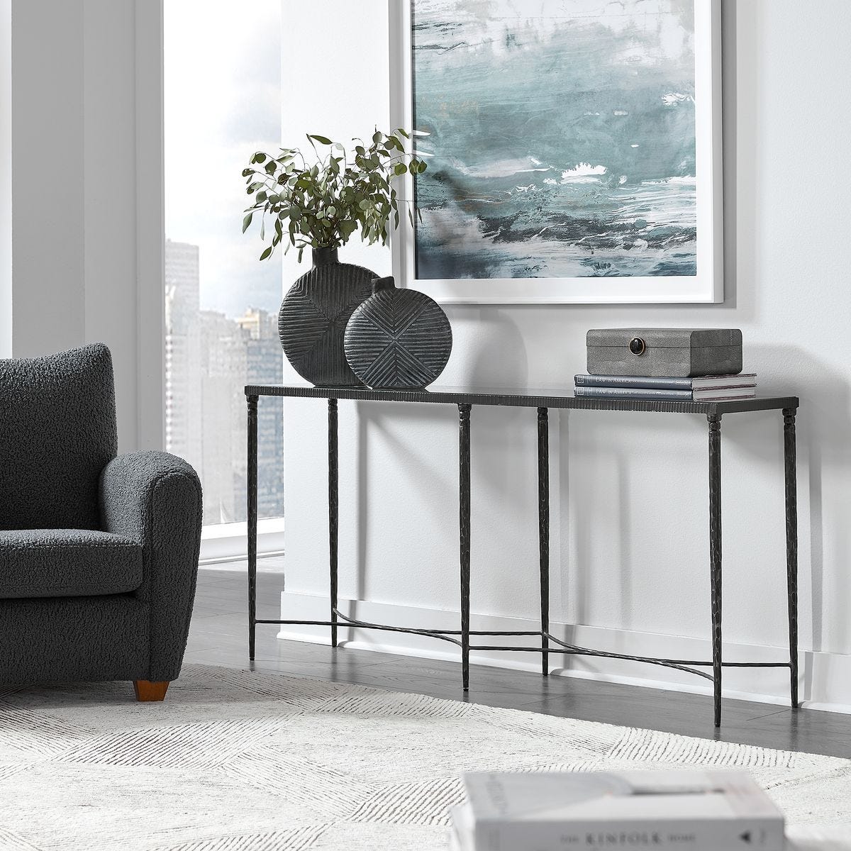 Antonia 63" Chiseled Black Console Table