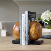 Sleek 8" Natural & Black Teak Bookends