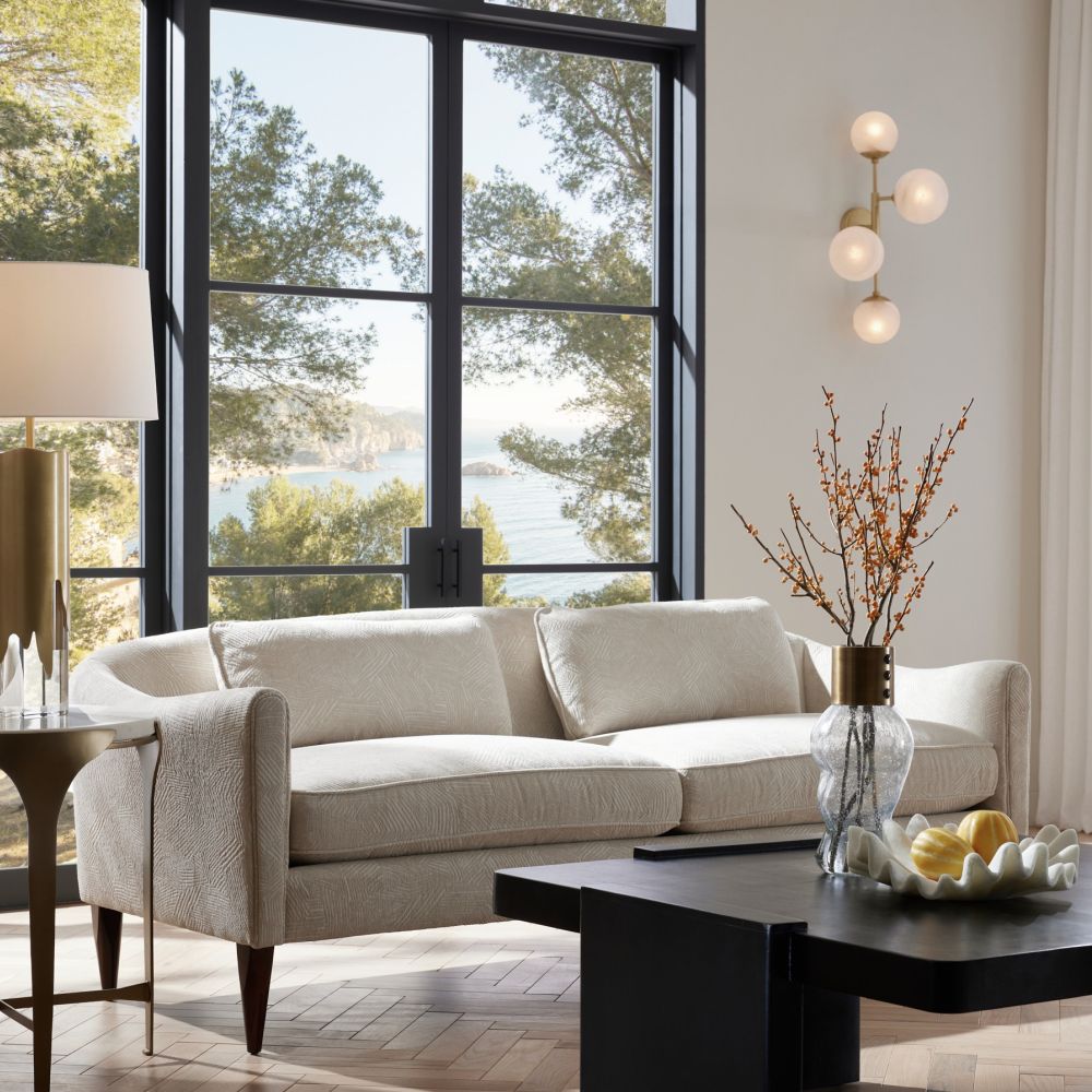 Vincent 80.5" Textured Ivory & Dark Walnut Sofa