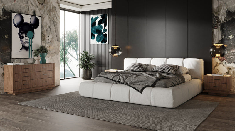 Navi Cream Fabric Platform Bed