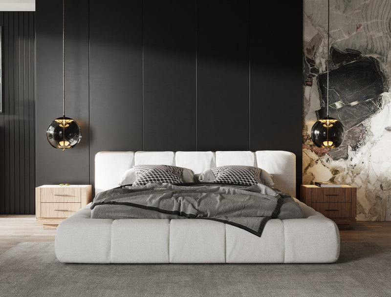 Navi Cream Fabric Platform Bed