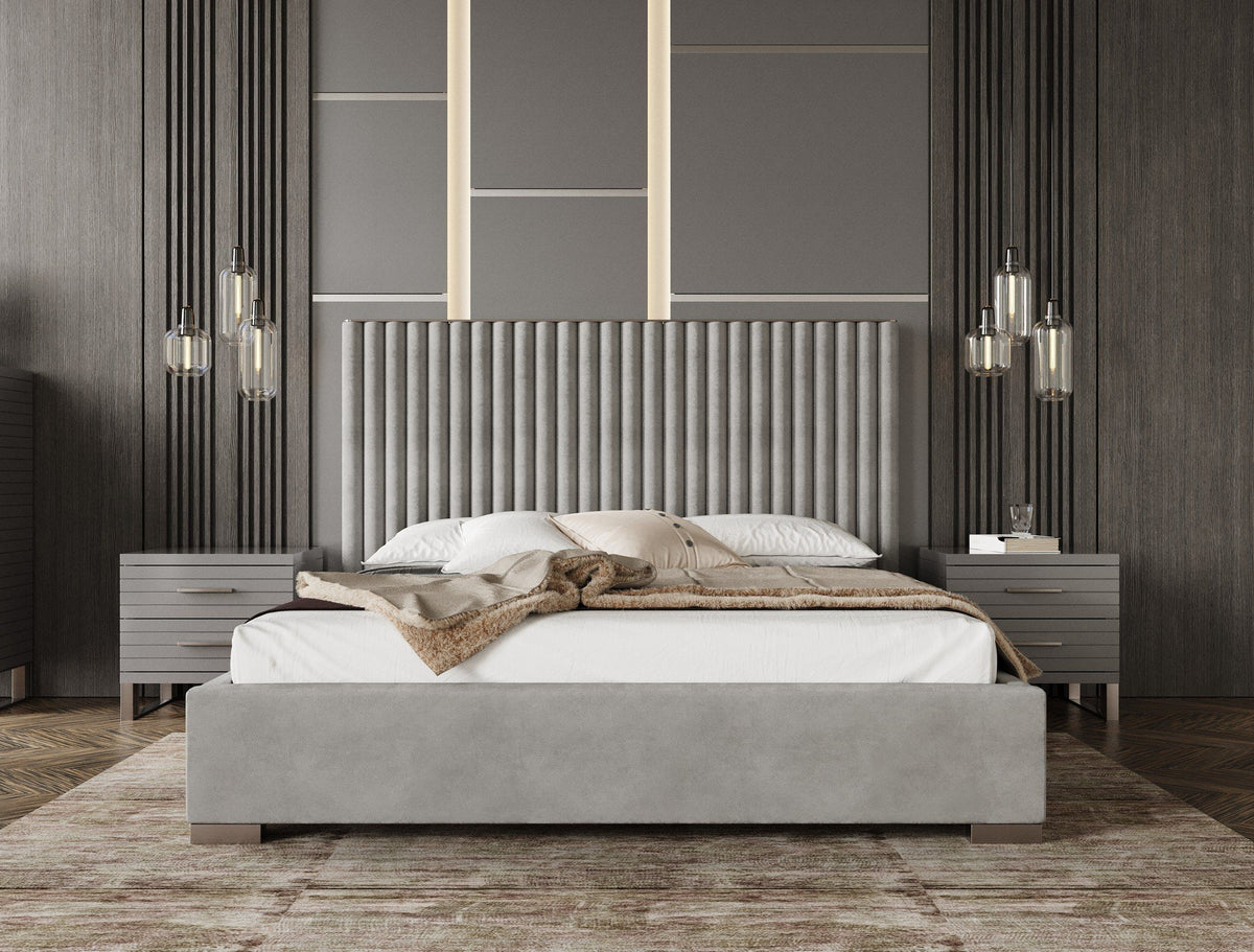 Surya Silver + Grey Velvet Upholstered King Platform Bed