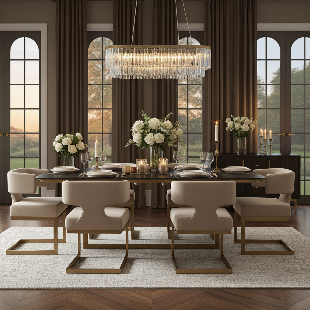 True Modern Off-White Velvet & Brass Dining Chair