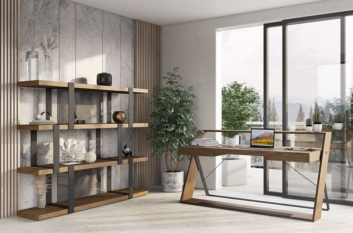 Bryonia Modern Walnut & Black Exposed Metal Bookshelf