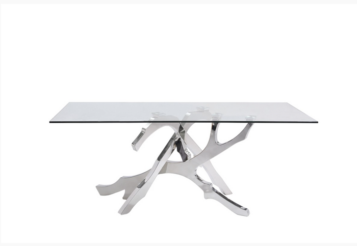 Erra 87" Modern Glass & Stainless Steel Dining Table