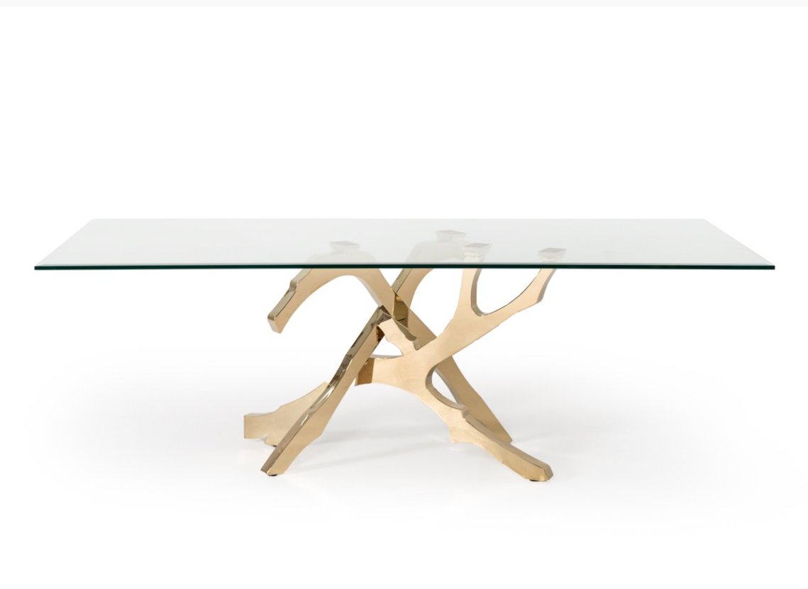 Erra 87" Modern Glass & Gold Dining Table