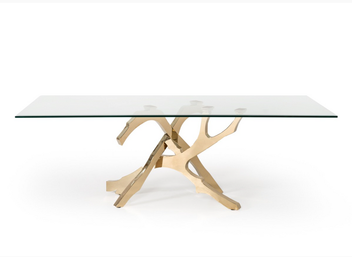 Erra 87" Modern Glass & Gold Dining Table