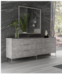 Antonina Modern Faux Grey Marble with Stainless Steel Champagne Dresser