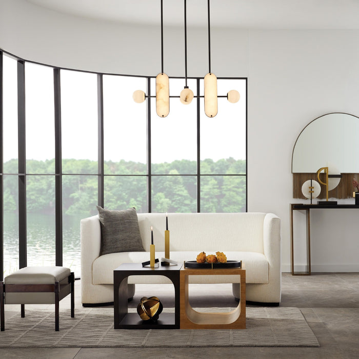 Cecilia 74" White Boucle & Ebony Wrapped Panel Sofa