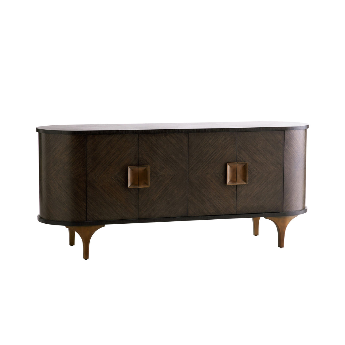 Arna 77.5" Brown & Vintage Brass Oval Sideboard/Credenza