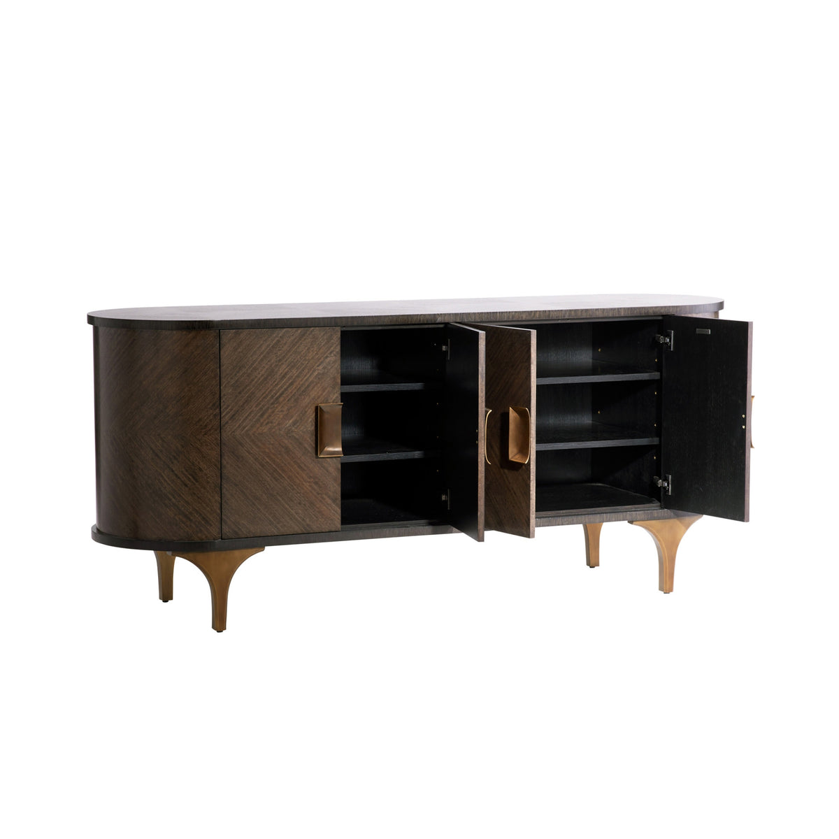 Arna 77.5" Brown & Vintage Brass Oval Sideboard/Credenza