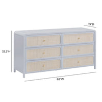 Ameline Pastel Blue Rattan 6 Drawer Dresser