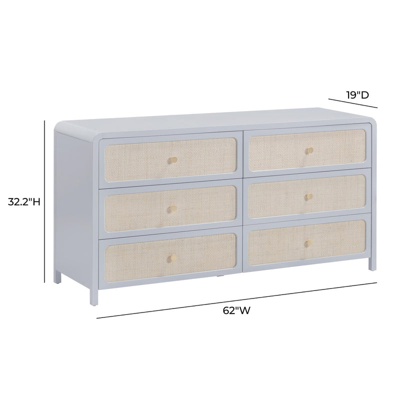 Ameline Pastel Blue Rattan 6 Drawer Dresser