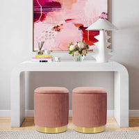 Kiana 12.4" Blush Performance Velvet Storage Ottoman