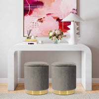 Kiana 12.4" Grey & Gold Velvet Storage Ottoman