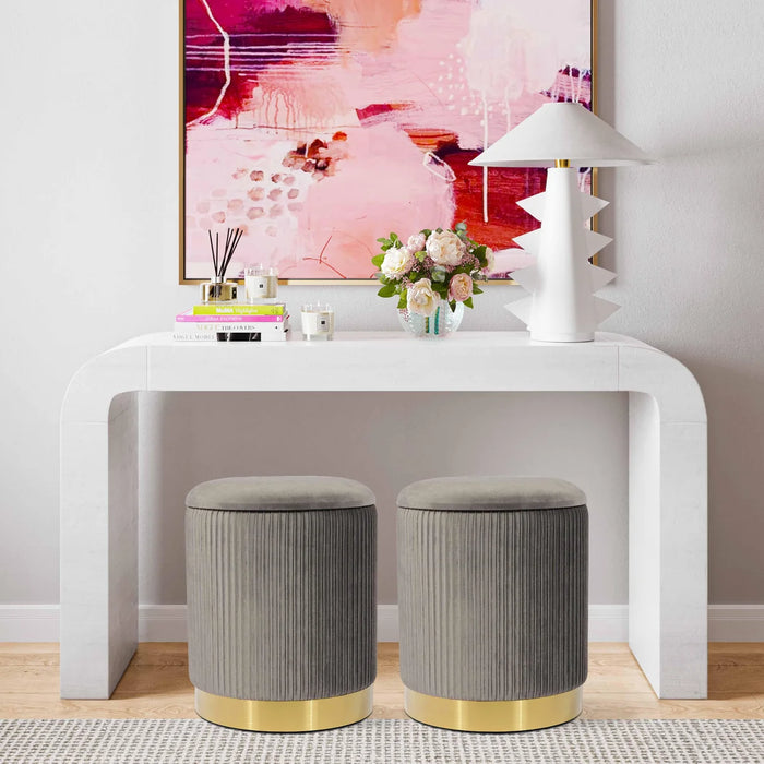 Kiana 12.4" Grey & Gold Velvet Storage Ottoman