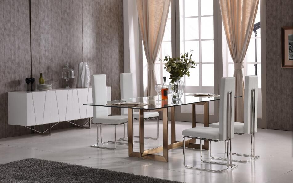 Elspeth 79" Modern Glass & Brass Dining Table