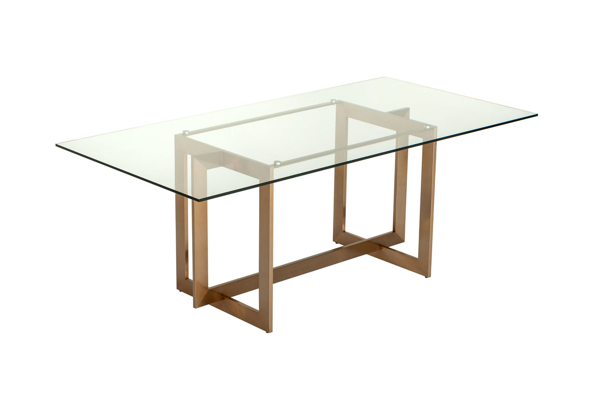 Elspeth 79" Modern Glass & Brass Dining Table