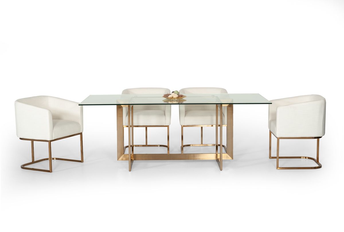 Elspeth 79" Modern Glass & Brass Dining Table