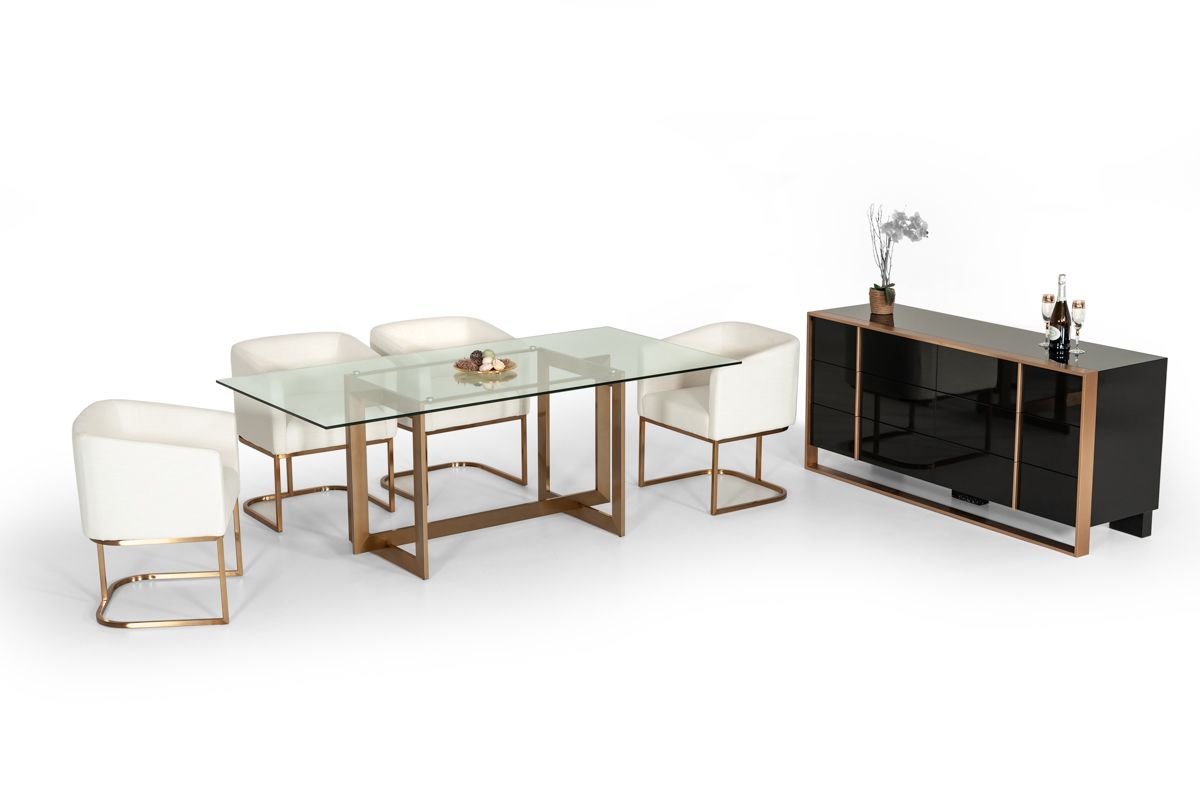 Elspeth 79" Modern Glass & Brass Dining Table