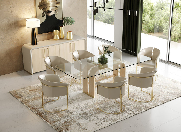 Corita Beige Vegan Leather + Champagne Gold Dining Chair