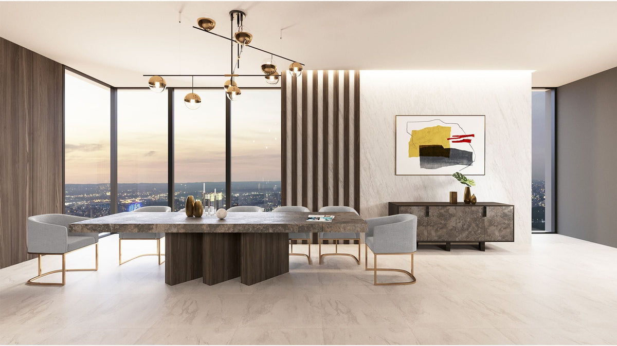 Ren Modern Light Grey Fabric & Antique Brass Dining Chair