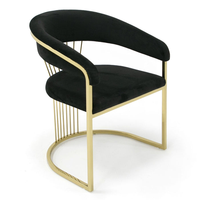 Adelpha Smaller Black Velvet with Polished Gold Dining Chair - Luxury Living Collection