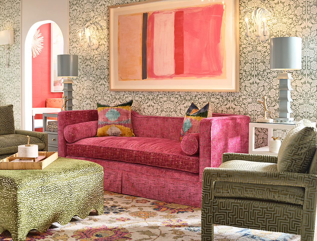 Seraphina 81" Classic Skirted Pink Custom Sofa