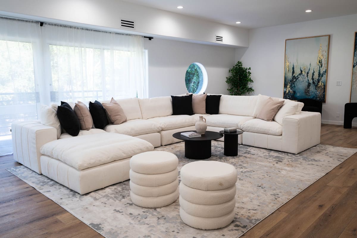 Terra Modern Off White Fabric Ottoman