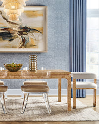 Ezra White Linen/Gold & Burl Wood Chair