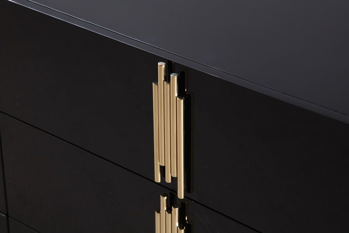 Aurelius Modern Black Gloss & Gold Wide Dresser