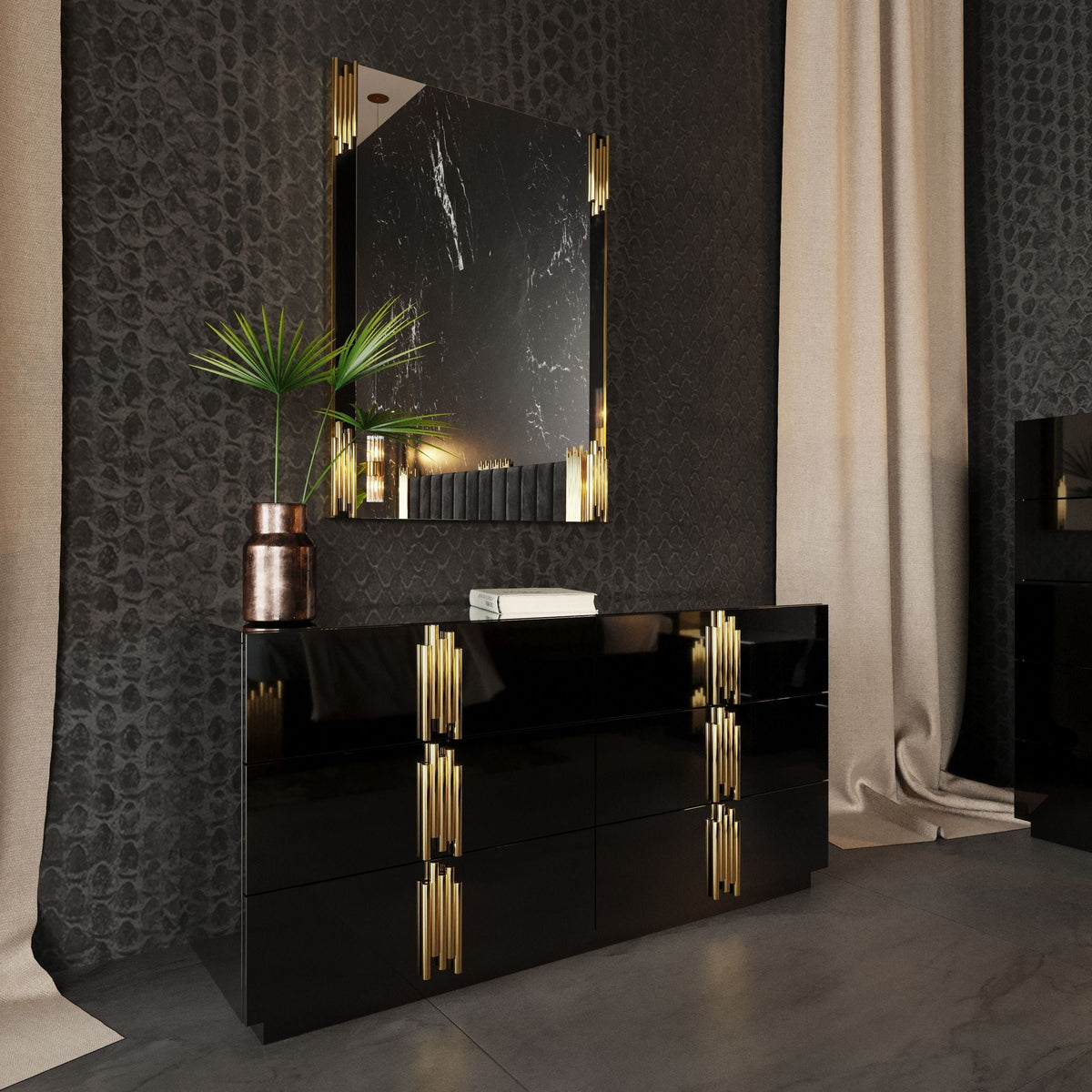 Aurelius Modern Black Gloss & Gold Dresser