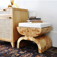 Rowe Rich Burl Wood & White Linen Ottoman