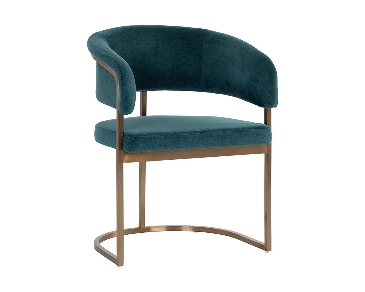 Marris Teal Fabric & Gold Cantilever Dining Armchair